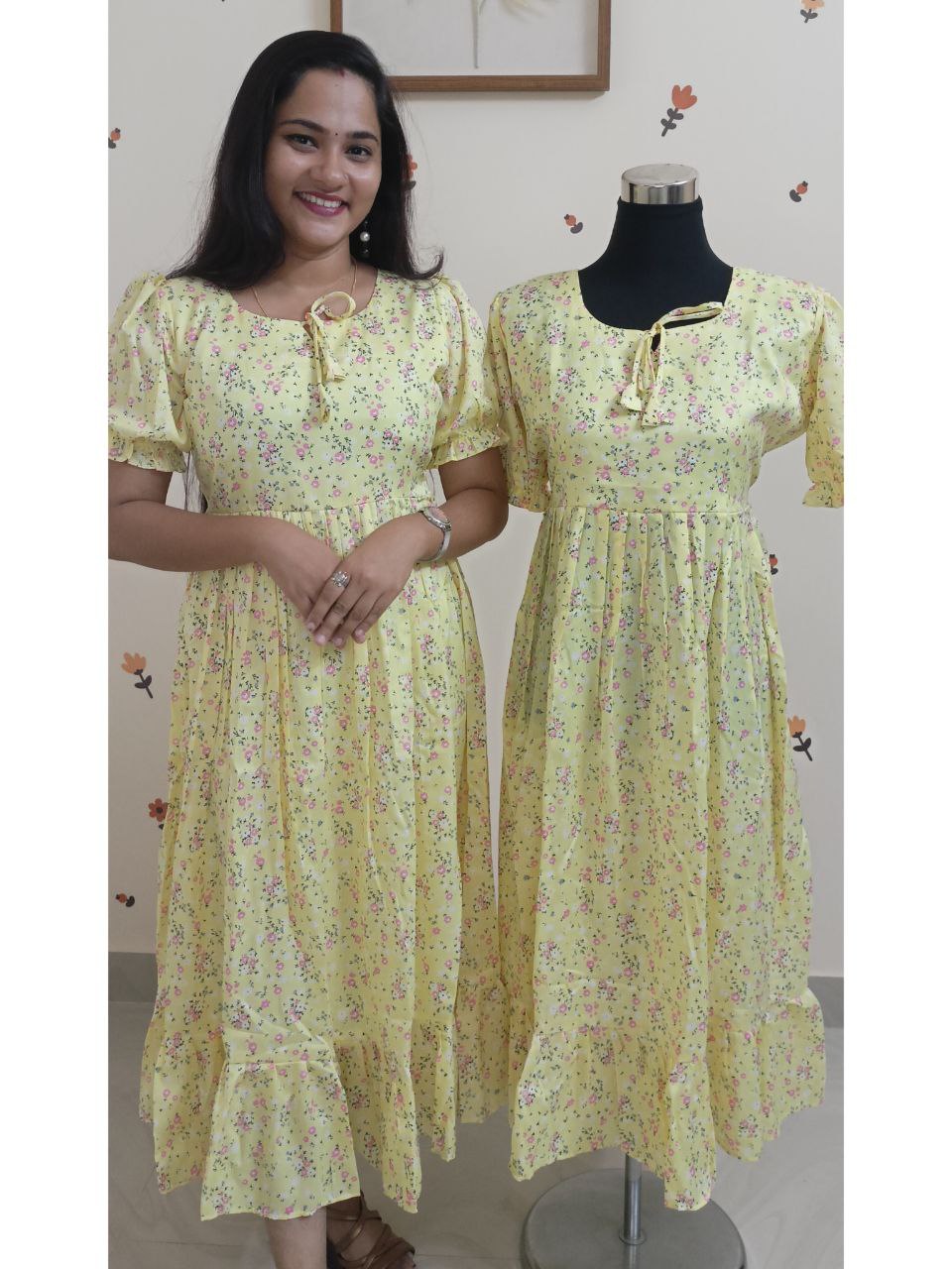 SC2899 - Crushed crepe-delta frock dress, Yellow colour