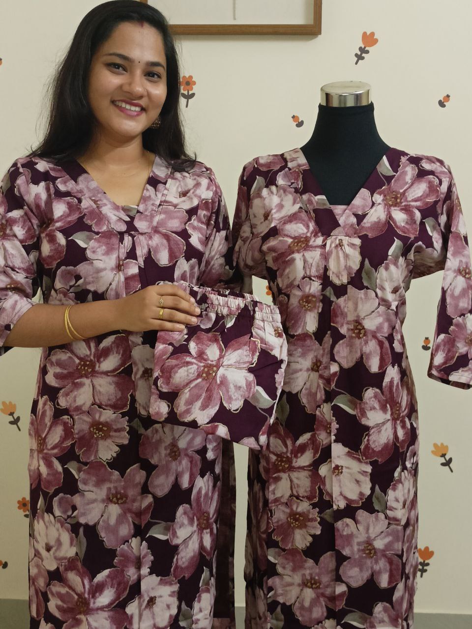 SC2927 - Super comfy Premium Rayon Co-ord sets, Wine colour