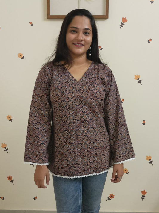 SC2975 - Trending Pakistani sleeves short kurtis, Indigo blue shade