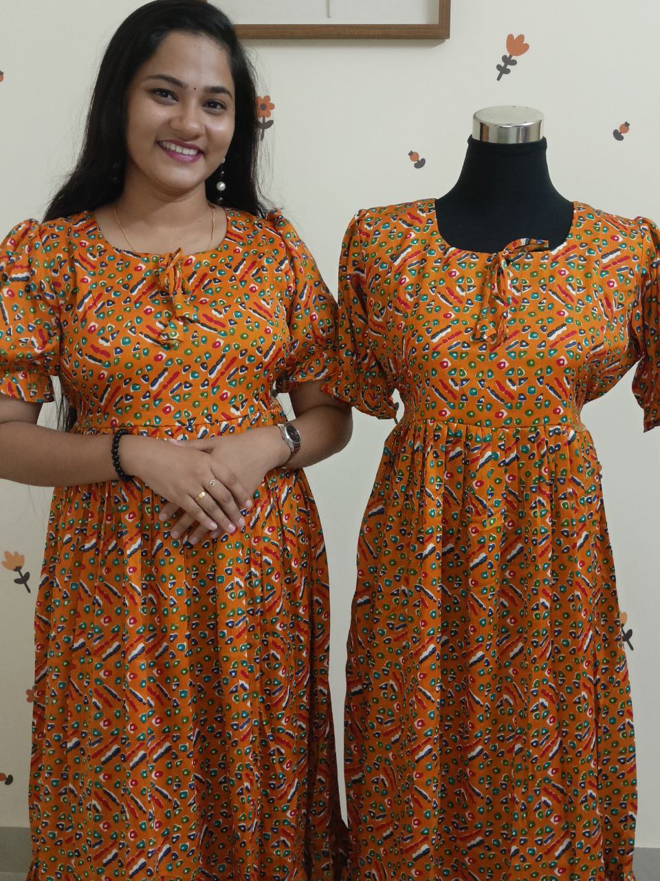 SC3006 - Crushed crepe-delta frock dress, Yellow colour