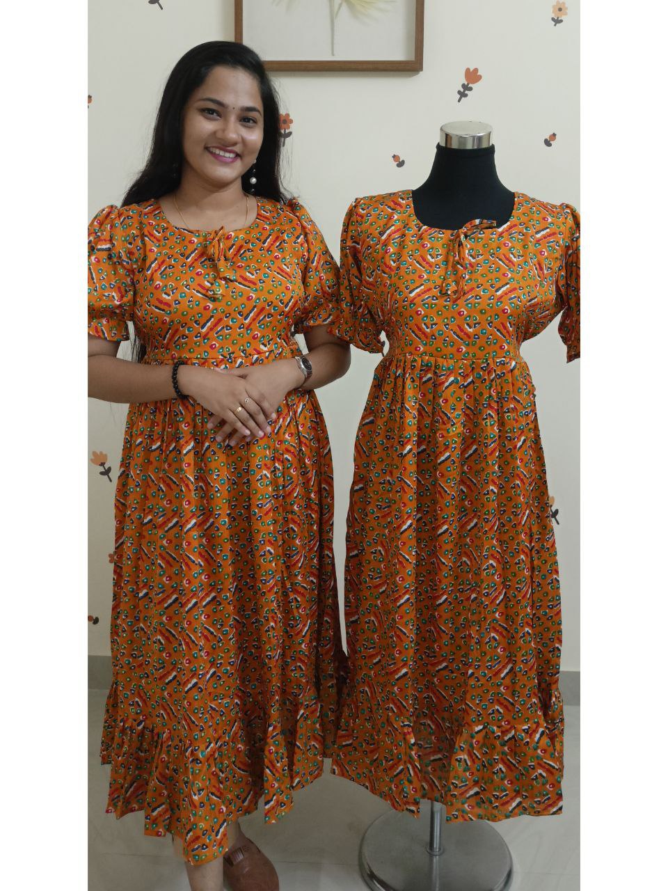 SC3006 - Crushed crepe-delta frock dress, Yellow colour