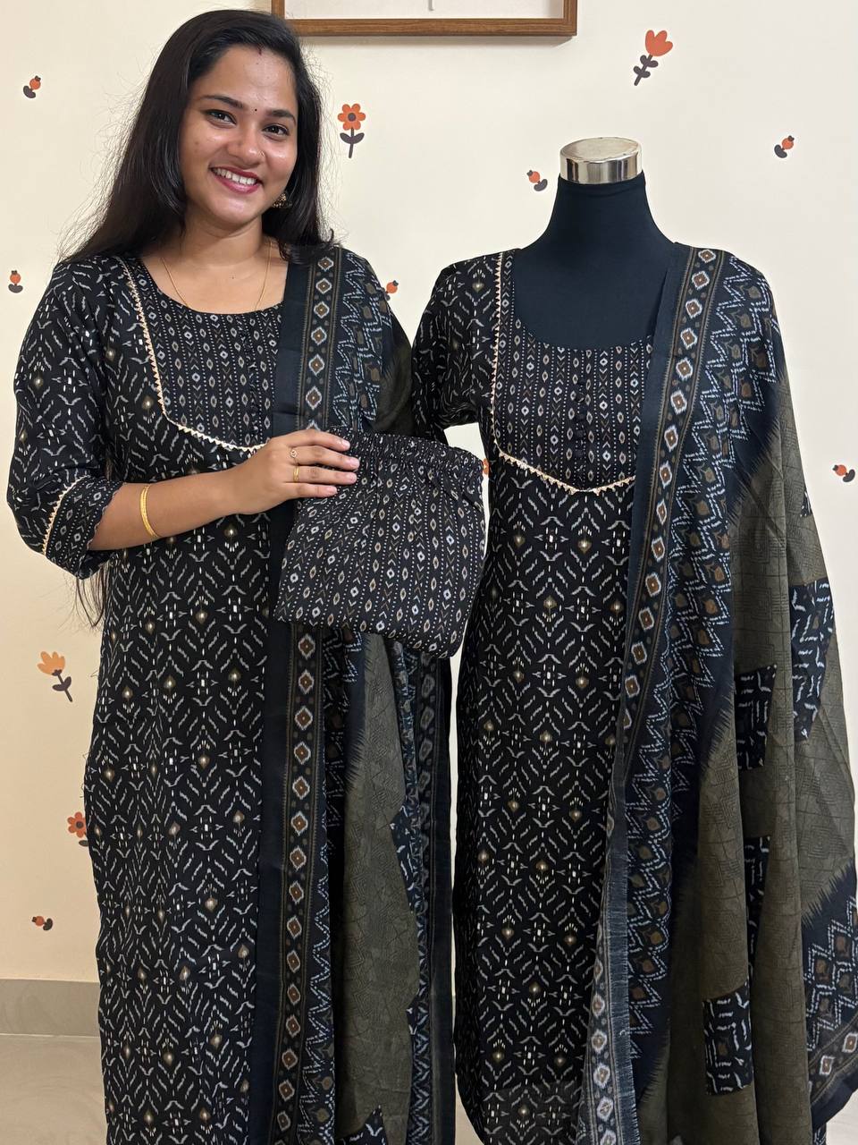 SC3010 - Soft cotton 3 piece Salwar Sets, Black colour