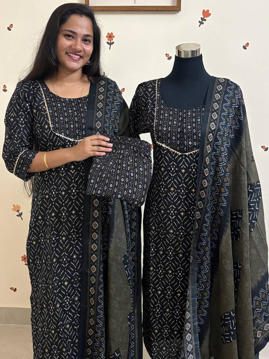 SC3010 - Soft cotton 3 piece Salwar Sets, Black colour