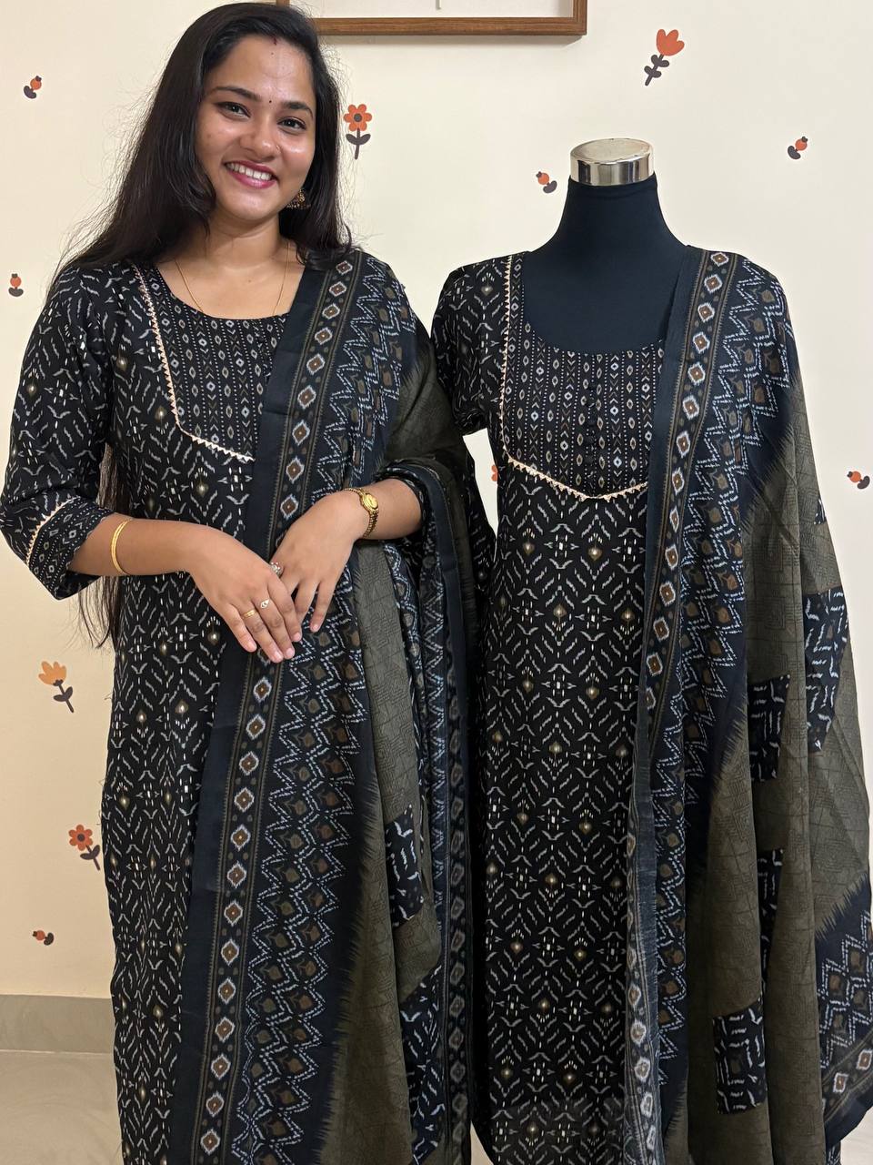 SC3010 - Soft cotton 3 piece Salwar Sets, Black colour