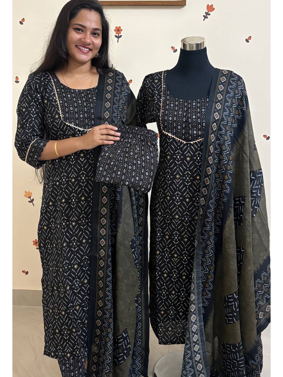 SC3010 - Soft cotton 3 piece Salwar Sets, Black colour