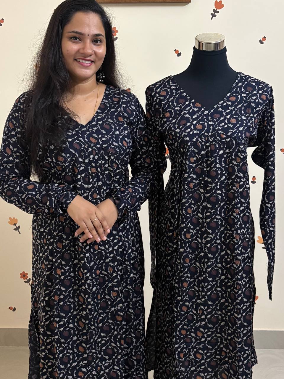 SC3020 - Aliya cut semi slitted chudi sleeve kurtis, Premium Rayon Fabric, Midnight Blue shade