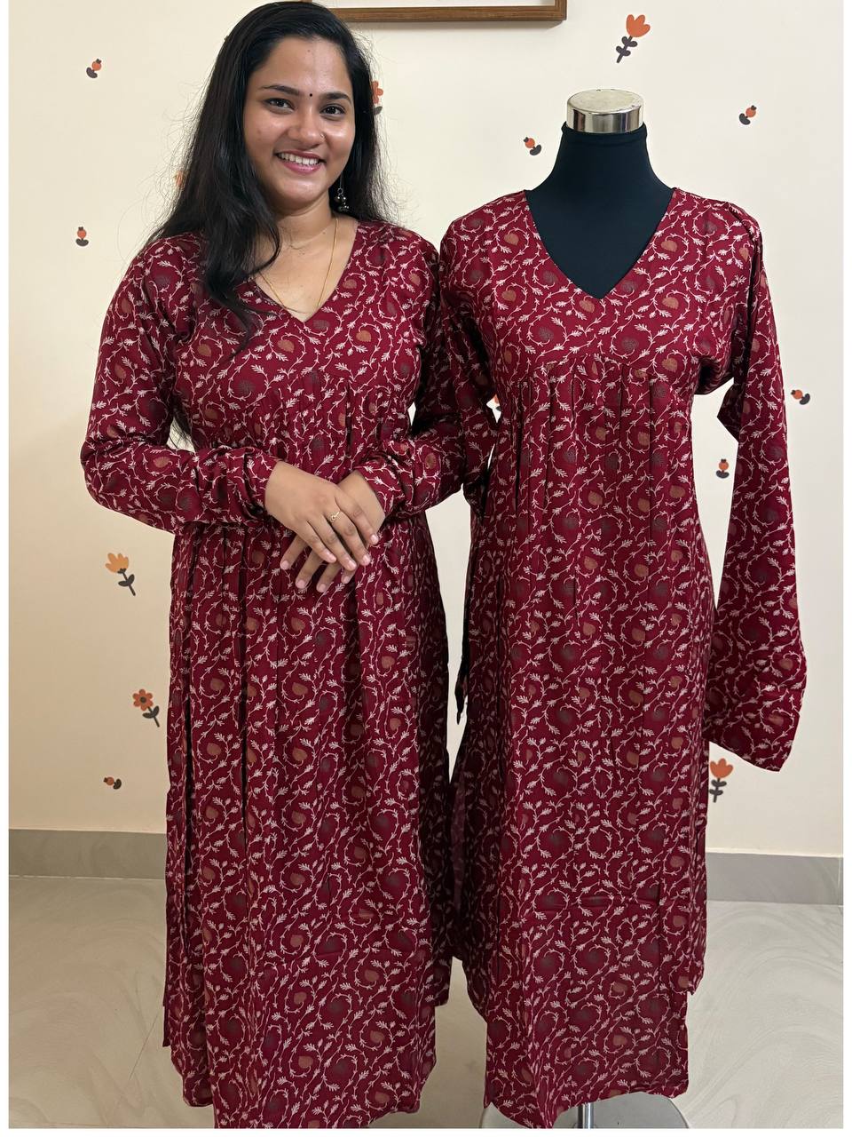 SC3025 - Aliya cut semi slitted chudi sleeve kurtis, Premium Rayon Fabric, Reddish Maroon shade