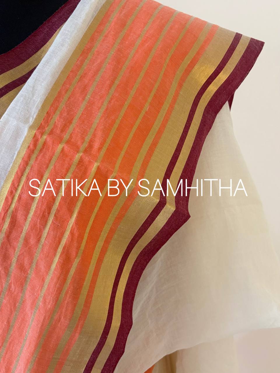 STSC12 - 120 count premium Mulcotton saree, vibrant orange and maroon-gold striped borders, Pre booking open now, dispatch within 10 working days