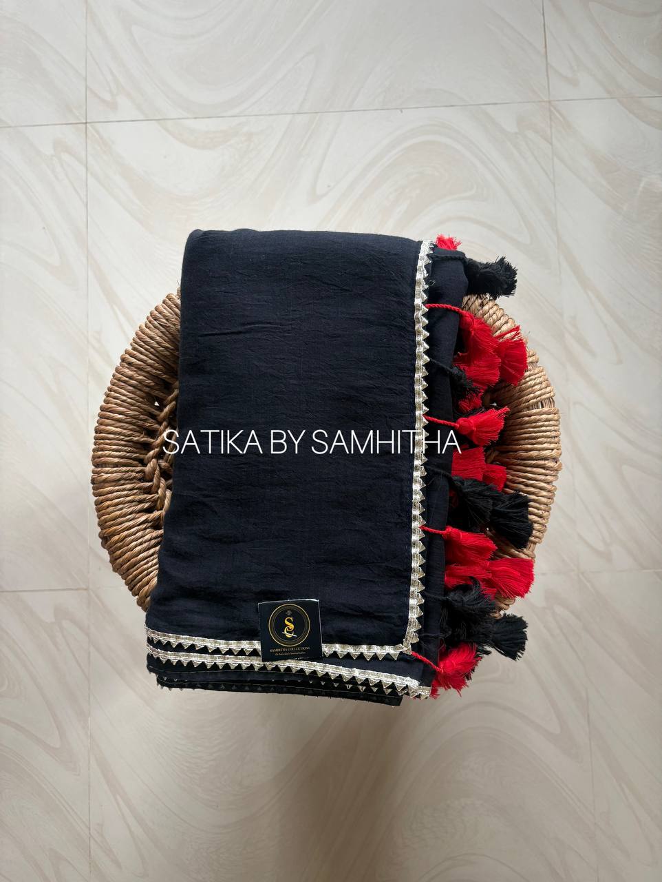 STSC13 - Premium 120 Count Pure Mul Cotton Double shade Saree with Ginis & Lace, Maroon and Black combination