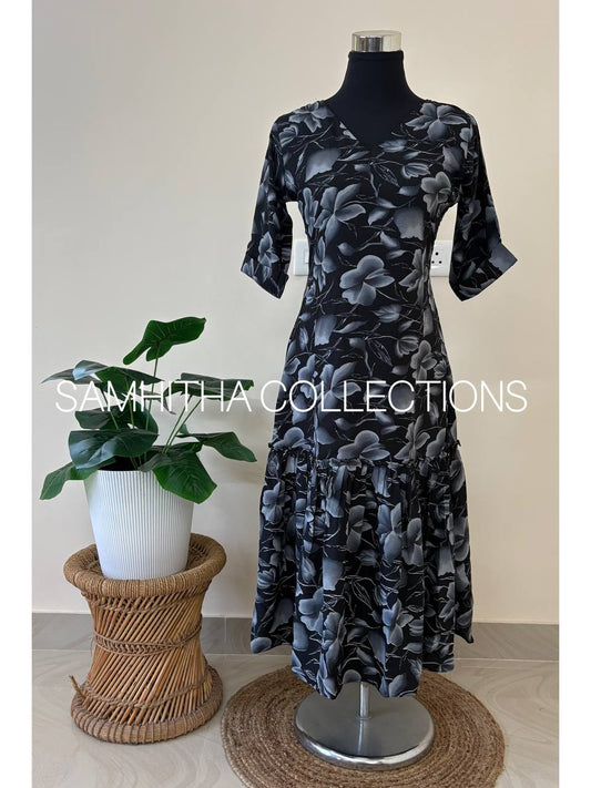 SC3069 - Premium Printed Georgette Frock Dress, Black colour