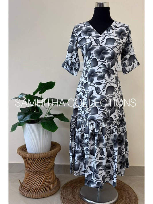 SC3073 - Premium Printed Georgette Frock Dress, White colour