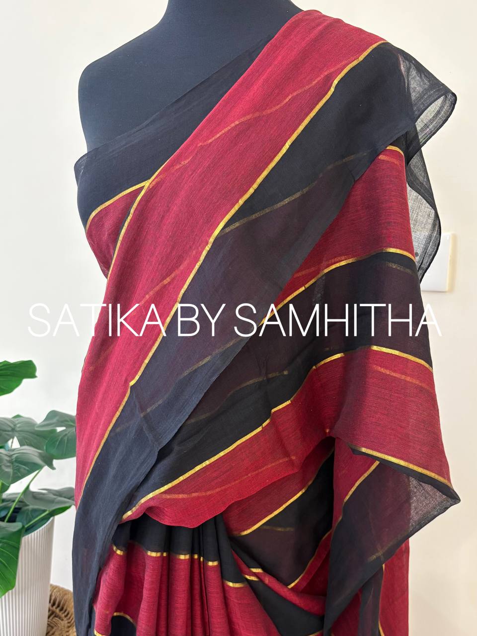 STSC15 - Premium Pure 120 Count Mul Cotton Saree, Multicolour stripes, Black and Maroon combination,Pre booking open now, dispatch within 10 working days