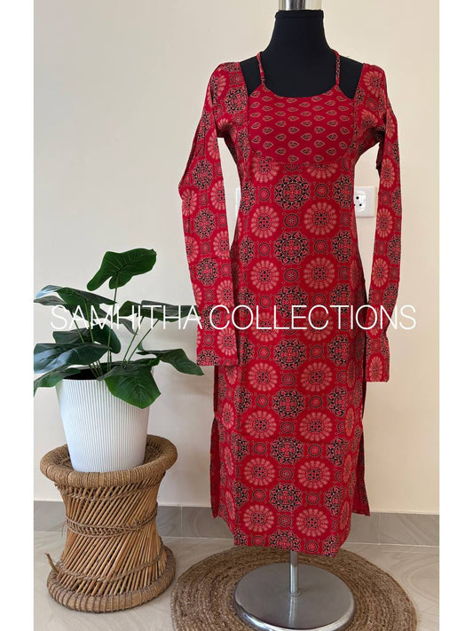 SC3081 - Comfy cotton kurtis with trending neck design, Ruby Red colour
