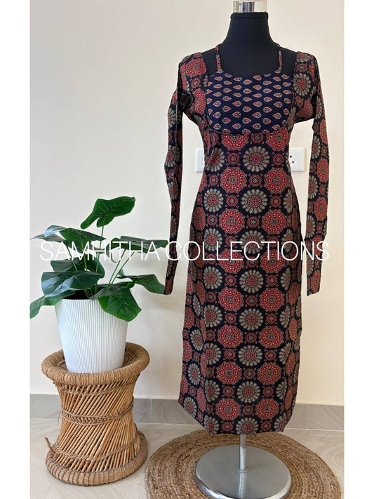 SC3077 - Comfy cotton kurtis with trending neck design, Midnight Blue colour