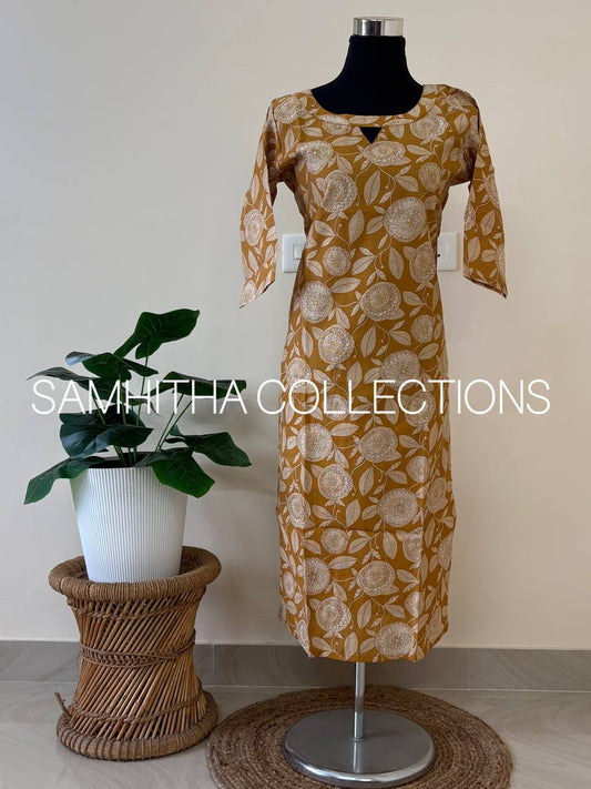 SC3089 - Beautiful floral print Vertical fabric co-ord set, Mustard Yellow colour