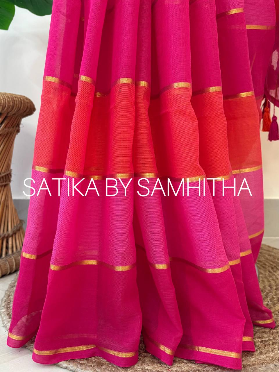 STSC16 - Premium Pure 120 Count Mul Cotton Saree, Multicolour stripes, Pink and coral hues combination,Pre booking open now, dispatch within 10 working days