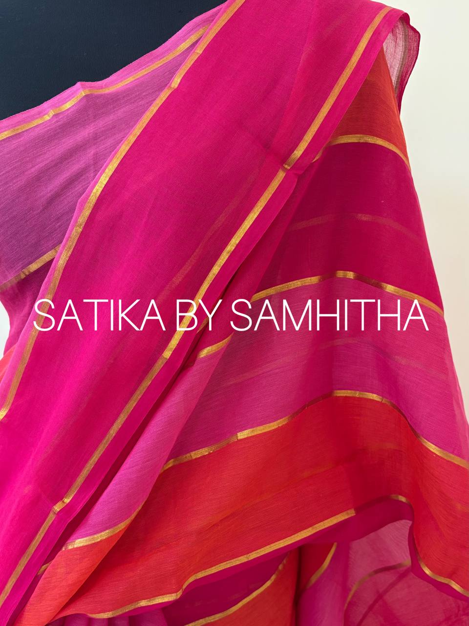 STSC16 - Premium Pure 120 Count Mul Cotton Saree, Multicolour stripes, Pink and coral hues combination,Pre booking open now, dispatch within 10 working days