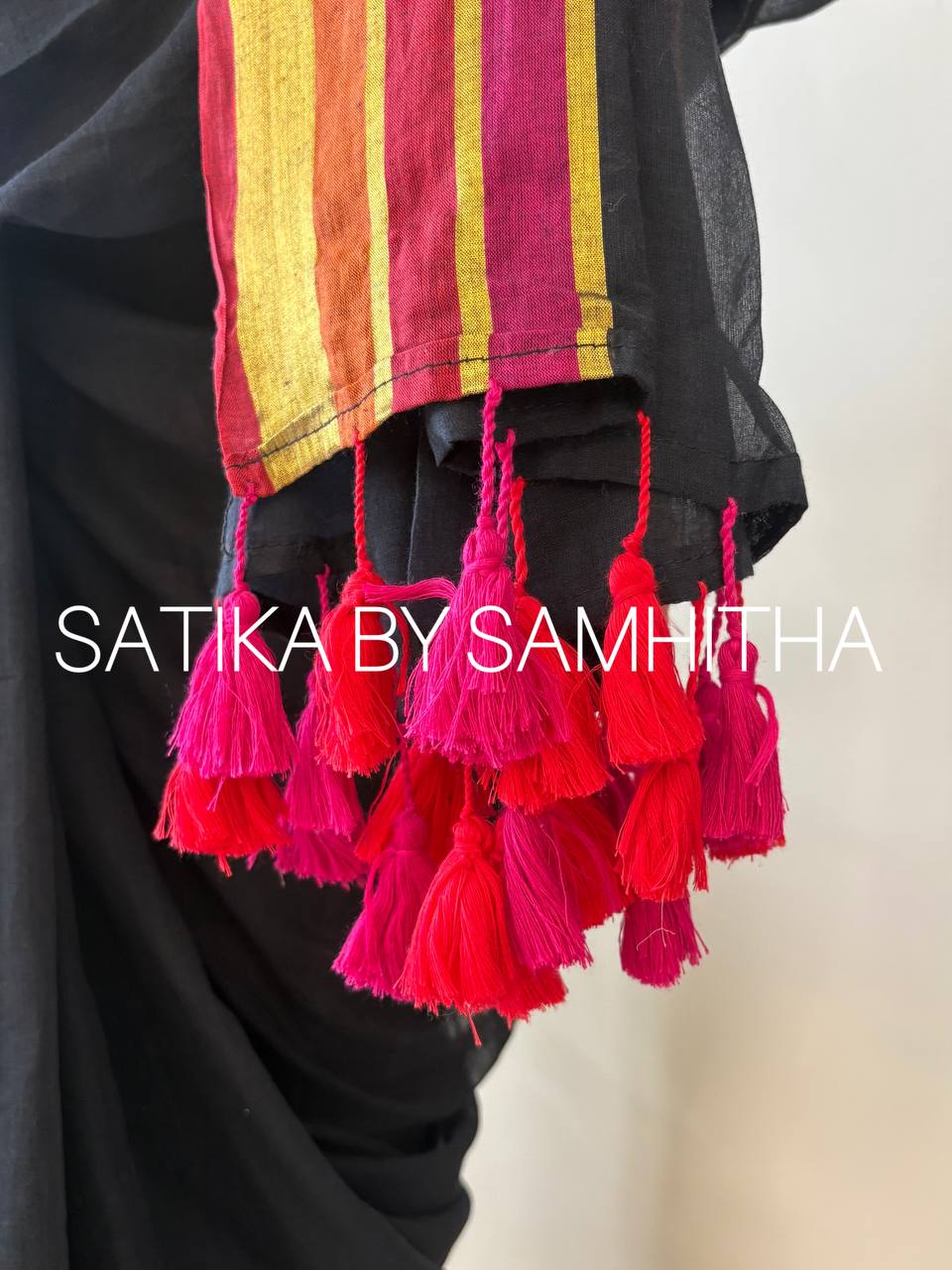 STSC17 - Midnight Muse: 120 Count Pure Mulcotton Saree with Multi-Tone Borders, Ready to dispatch