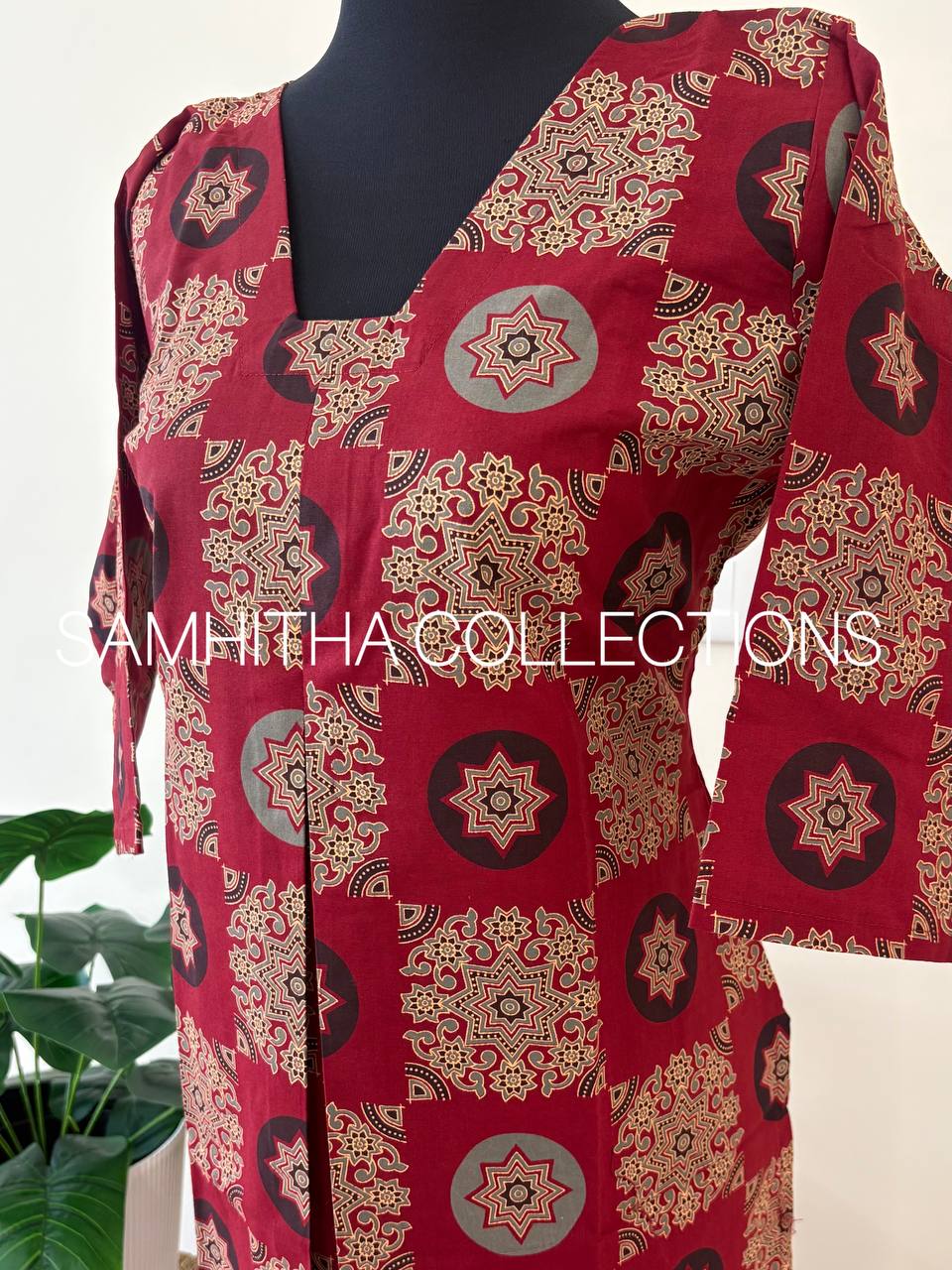 SC3104 - Premium Ajrakh-Print Cotton Co-ord Set – Effortless Elegance, Reddish maroon colour