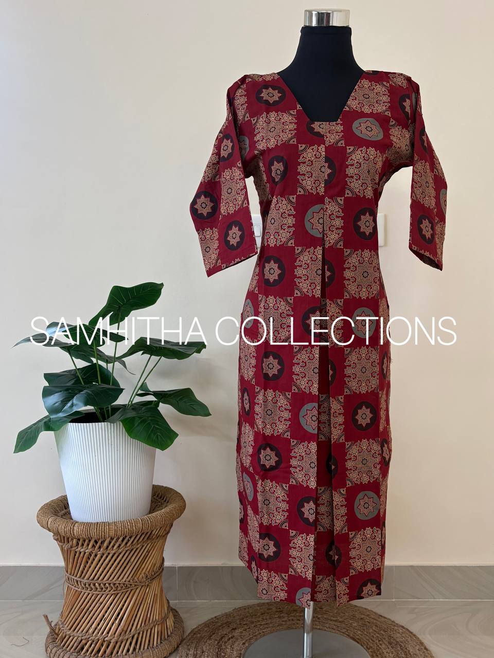 SC3104 - Premium Ajrakh-Print Cotton Co-ord Set – Effortless Elegance, Reddish maroon colour