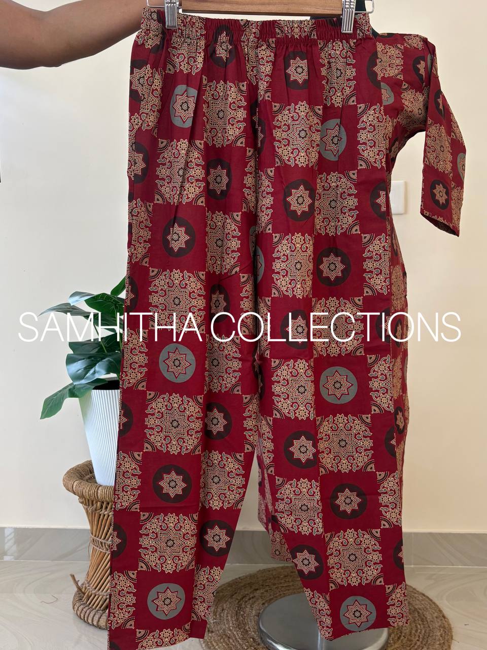 SC3104 - Premium Ajrakh-Print Cotton Co-ord Set – Effortless Elegance, Reddish maroon colour