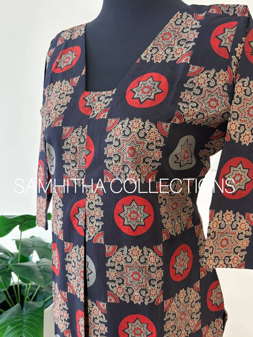 SC3109 - Premium Ajrakh-Print Cotton Co-ord Set – Effortless Elegance, Charcoal Black colour