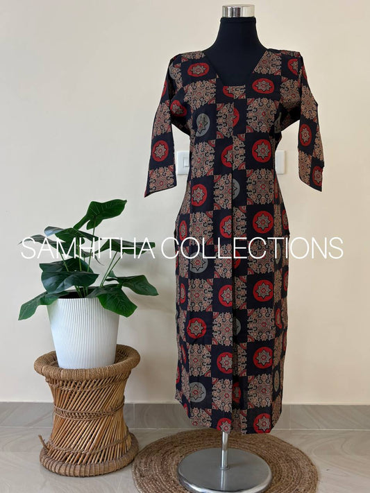 SC3109 - Premium Ajrakh-Print Cotton Co-ord Set – Effortless Elegance, Charcoal Black colour