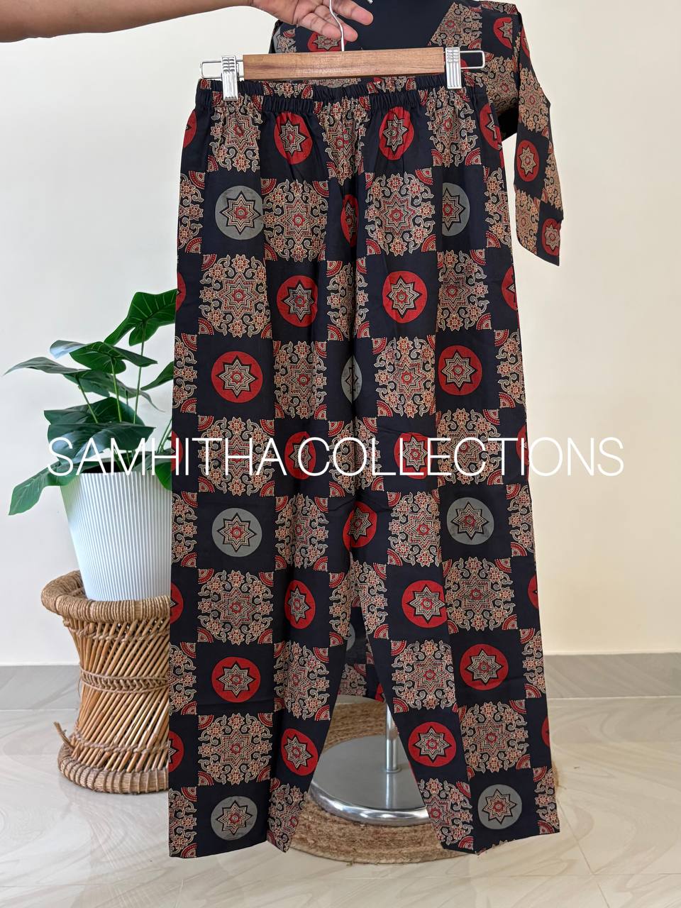 SC3109 - Premium Ajrakh-Print Cotton Co-ord Set – Effortless Elegance, Charcoal Black colour