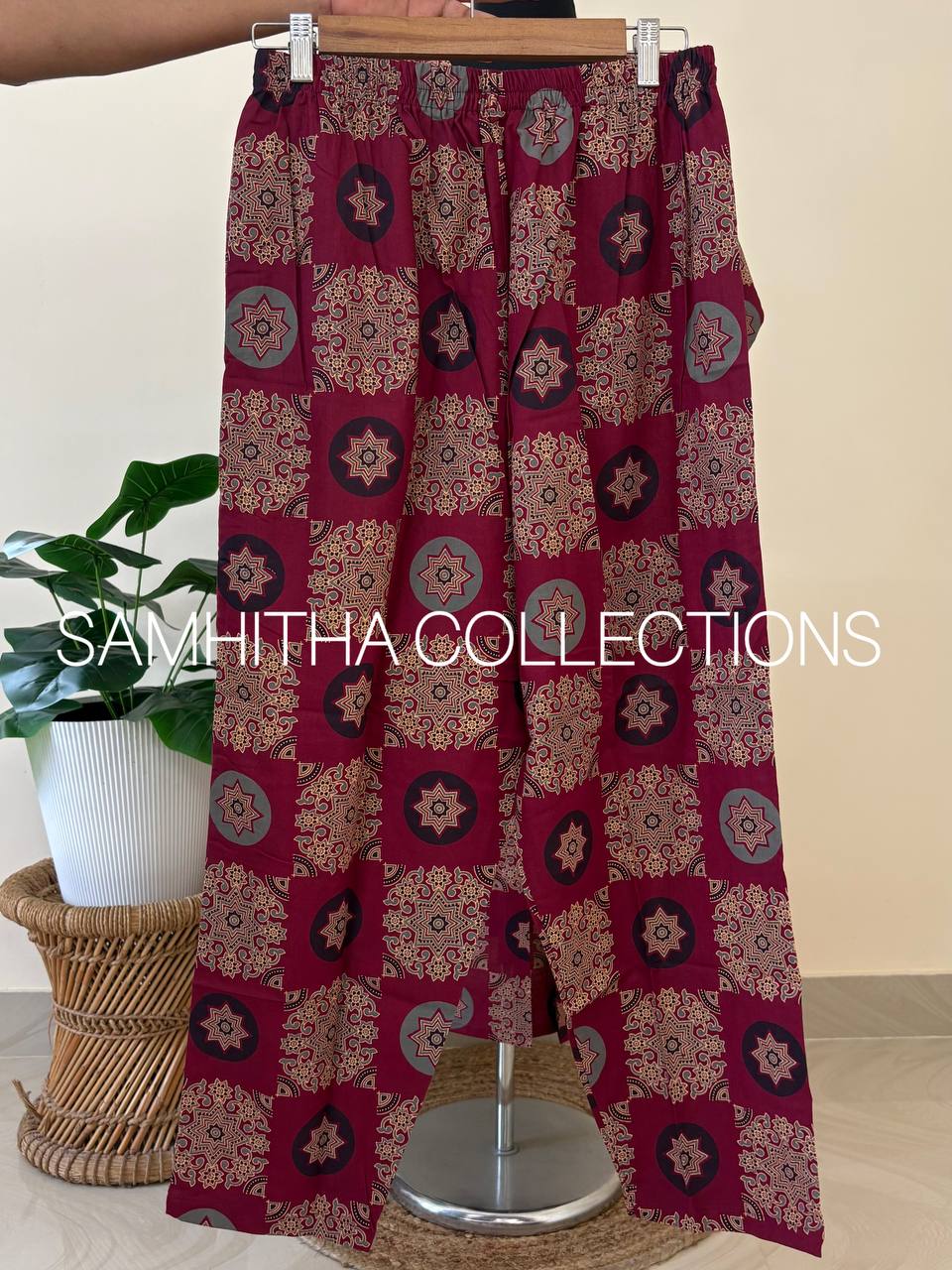 SC3114 - Premium Ajrakh-Print Cotton Co-ord Set – Effortless Elegance, Purplish maroon colour