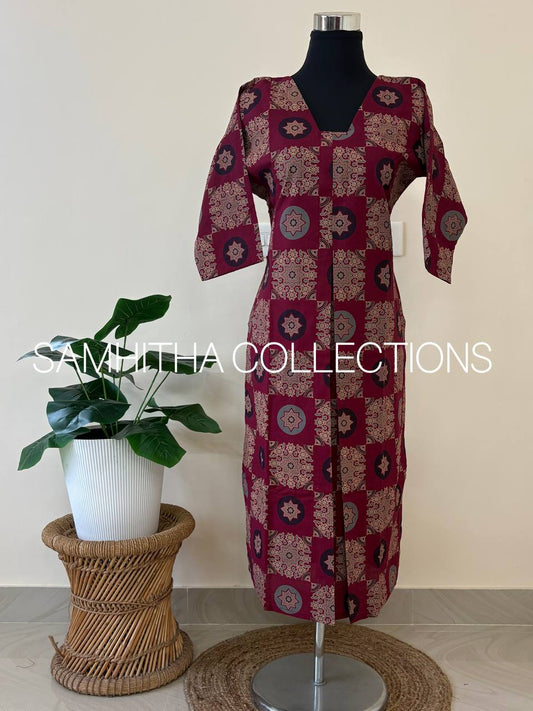 SC3114 - Premium Ajrakh-Print Cotton Co-ord Set – Effortless Elegance, Purplish maroon colour