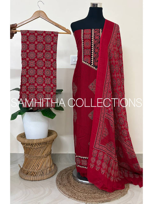 SC3123 - Cotton Rayon Salwar materials, Red colour