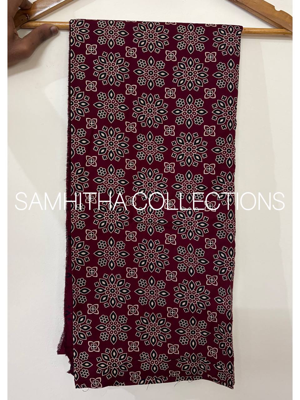 SC3124 - Cotton Rayon Salwar materials, Wine colour with black print