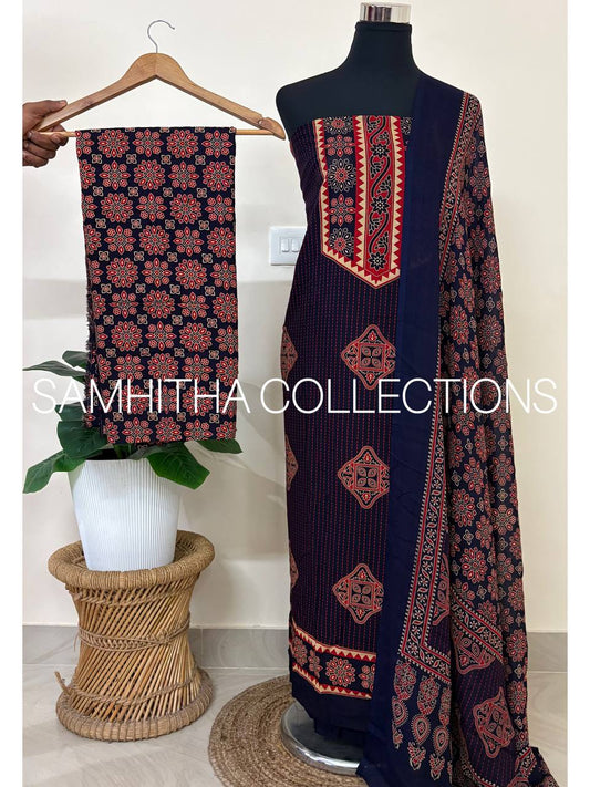 SC3126 - Cotton Rayon Salwar materials, Midnight blue colour