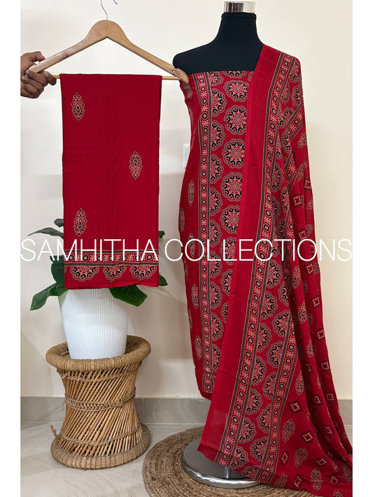 SC3127 - Cotton Rayon Salwar materials, Red colour