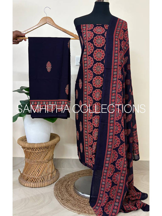 SC3130 - Cotton Rayon Salwar materials, Midnight blue colour