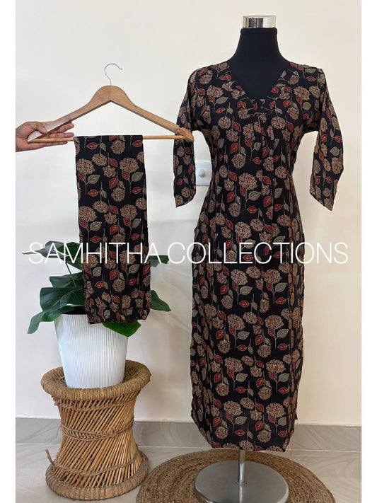 SC3140 - Premium Cotton Kalamkari Inspired Co-Ord Set ,Black colour