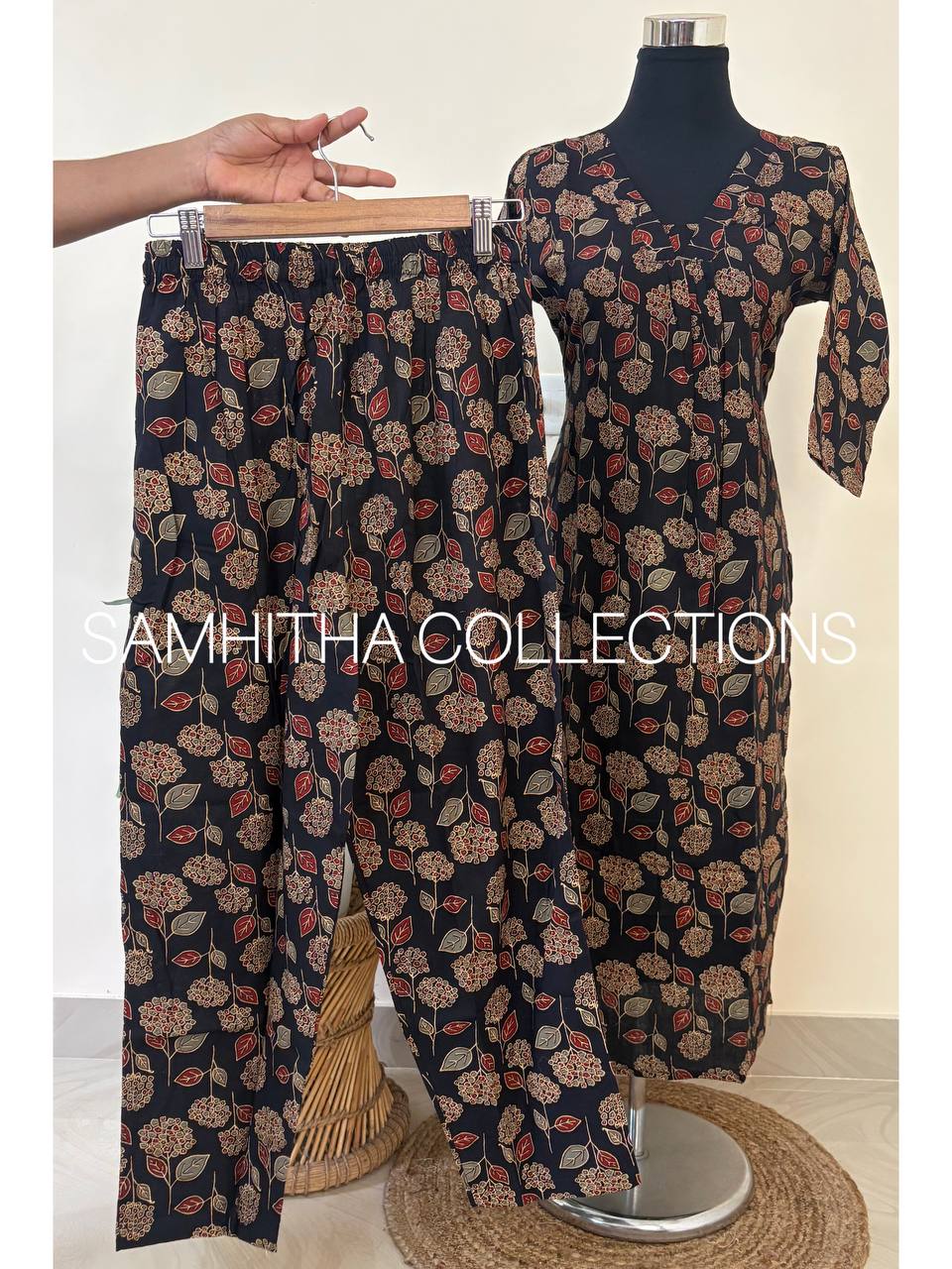 SC3140 - Premium Cotton Kalamkari Inspired Co-Ord Set ,Black colour