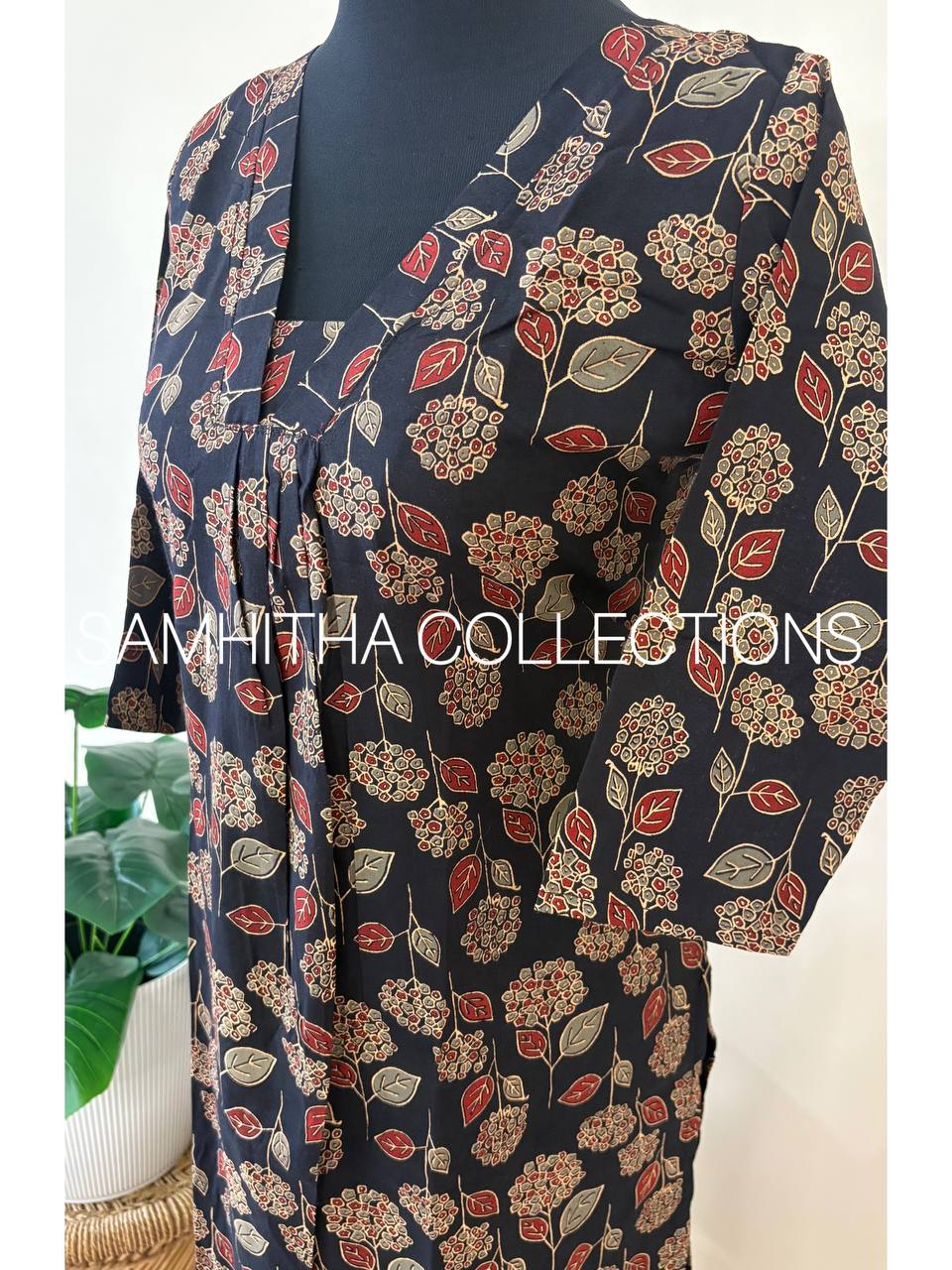 SC3140 - Premium Cotton Kalamkari Inspired Co-Ord Set ,Black colour