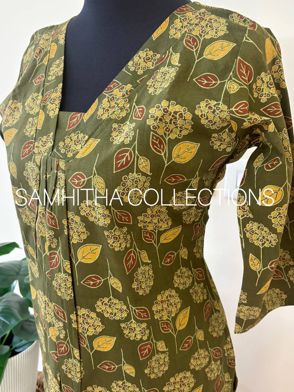 SC3135 - Premium Cotton Kalamkari Inspired Co-Ord Set ,Olive green colour
