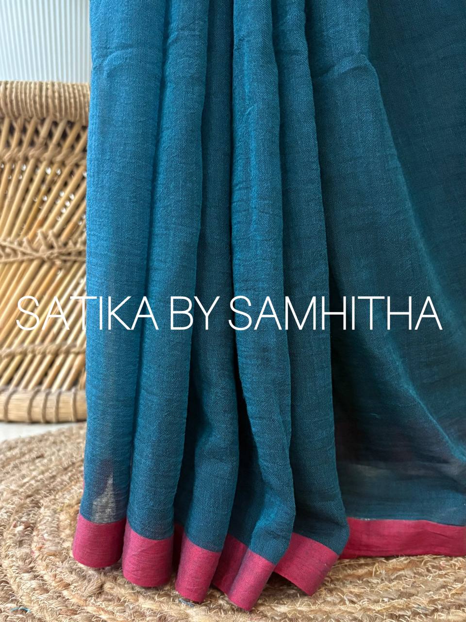 STSC20 - Pure 120 count Mulcotton Ramagreen colour saree with Reddish maroon Border.