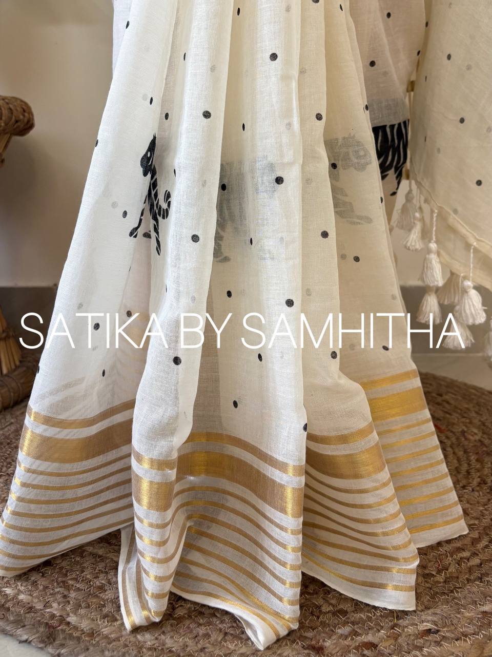 STSC25 - The Durga Black Saree | Premium Pure 120 Count Mulcotton, Pre booking open now, dispatch within 10 working days
