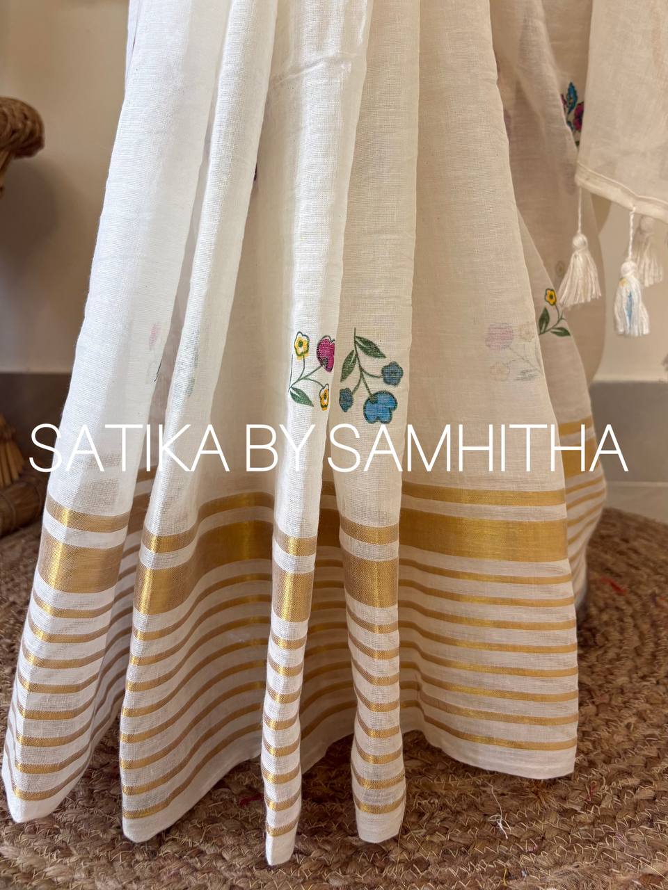 STSC26 - Floral Hand Painted Saree| Premium Pure 120 Count Mulcotton, Pre booking open now, dispatch within 10 working days