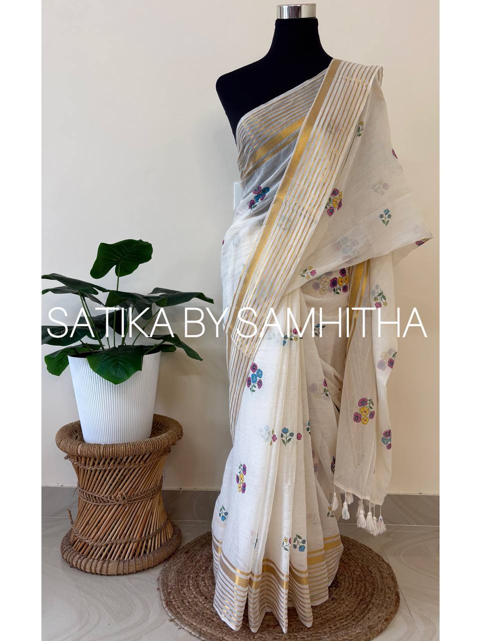 STSC26 - Floral Hand Painted Saree| Premium Pure 120 Count Mulcotton, Pre booking open now, dispatch within 10 working days