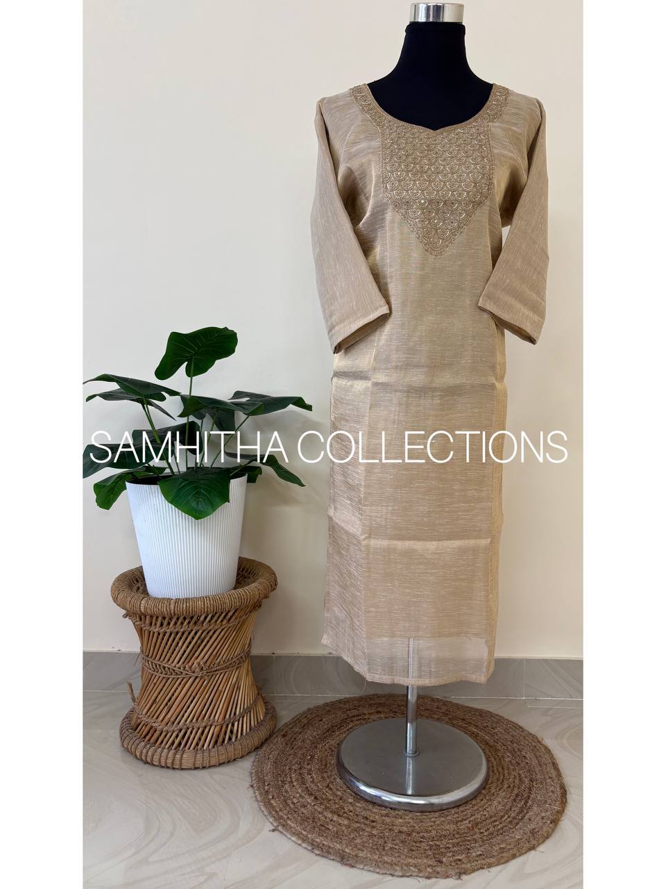 SC3215 - Plus size kurtis in Premium Linen fabric, Intricately handworked and zeri patchworked yoke,