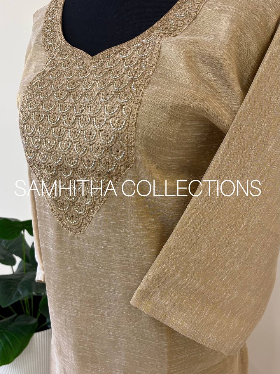 SC3215 - Plus size kurtis in Premium Linen fabric, Intricately handworked and zeri patchworked yoke,