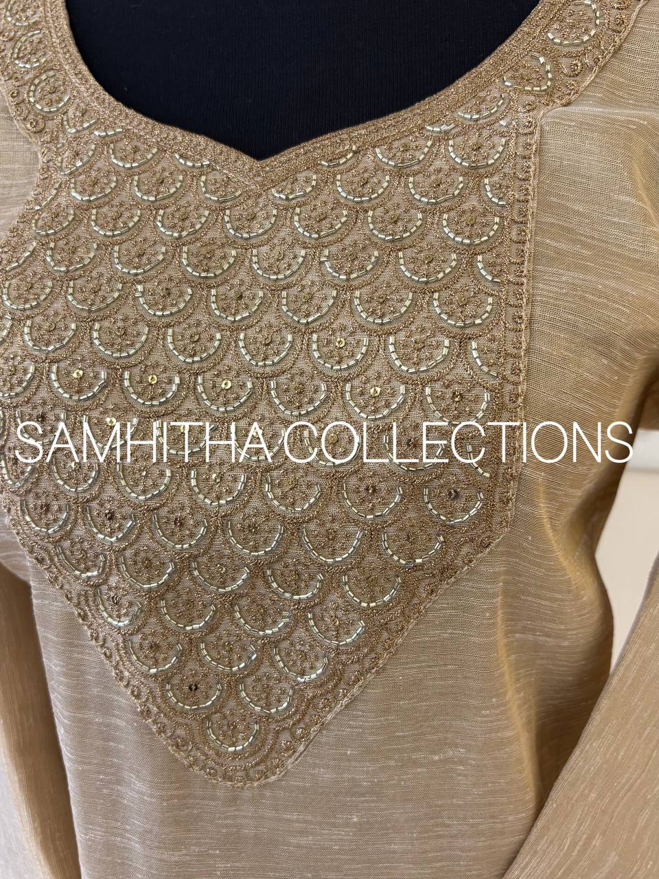 SC3215 - Plus size kurtis in Premium Linen fabric, Intricately handworked and zeri patchworked yoke,