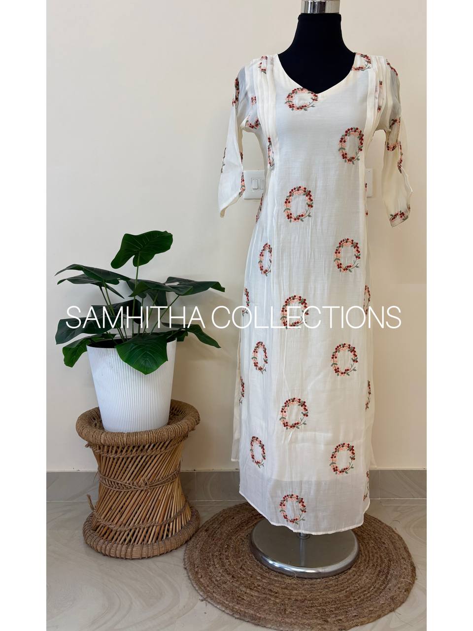 SC3310 - Premium Mul Chanderi Aline Long Frock dress, Heavily Thread embroidered in Shades of Brick Orange and Peach