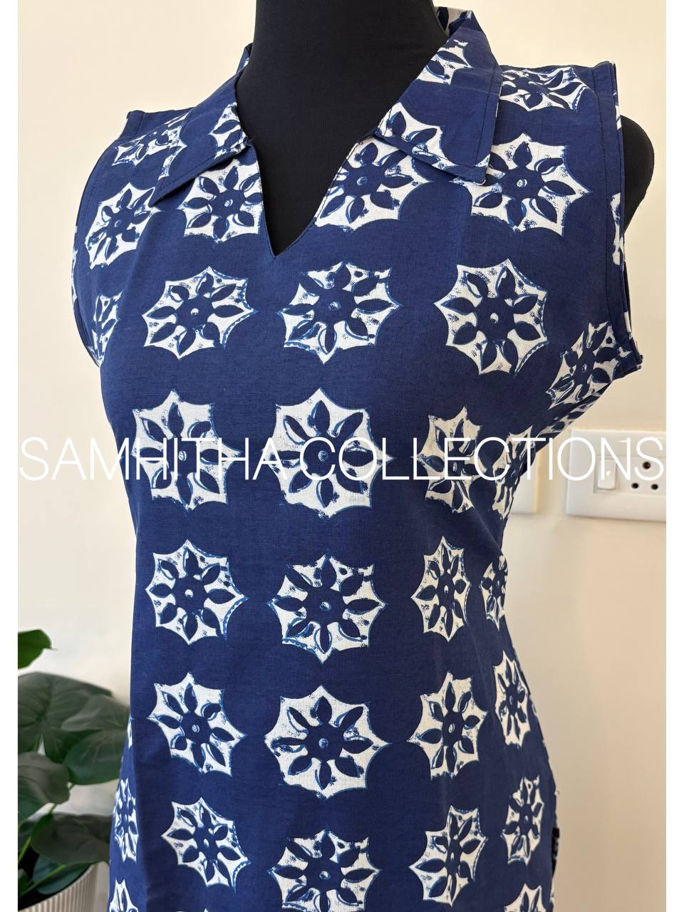 SC3320 - Comfy cotton collar neck co-ord sets, sleeves attached inside, Indigo colour
