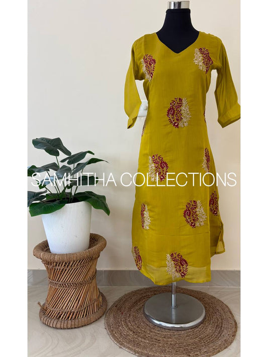 SC3335 - Premium Mul Chanderi Partywear kurtis, Hue Green colour